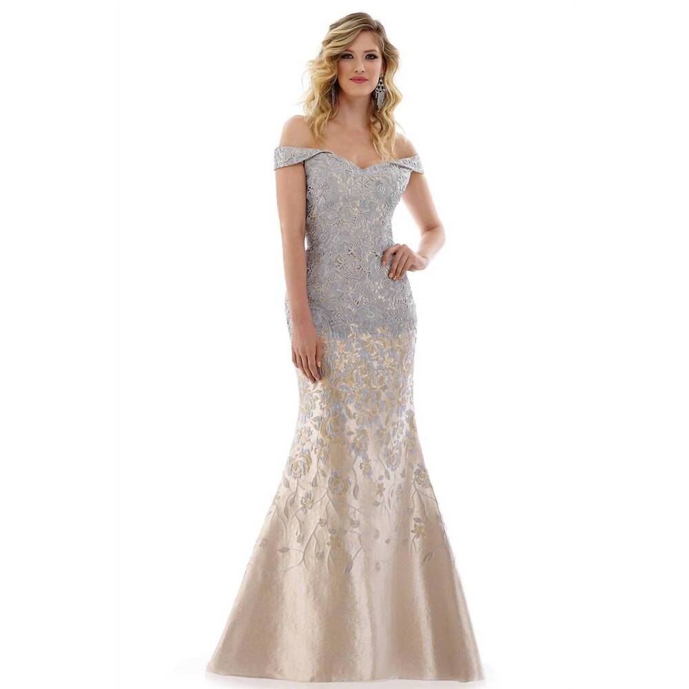 NEW GIA FRANCO mermaid maxi gown in blue/gold